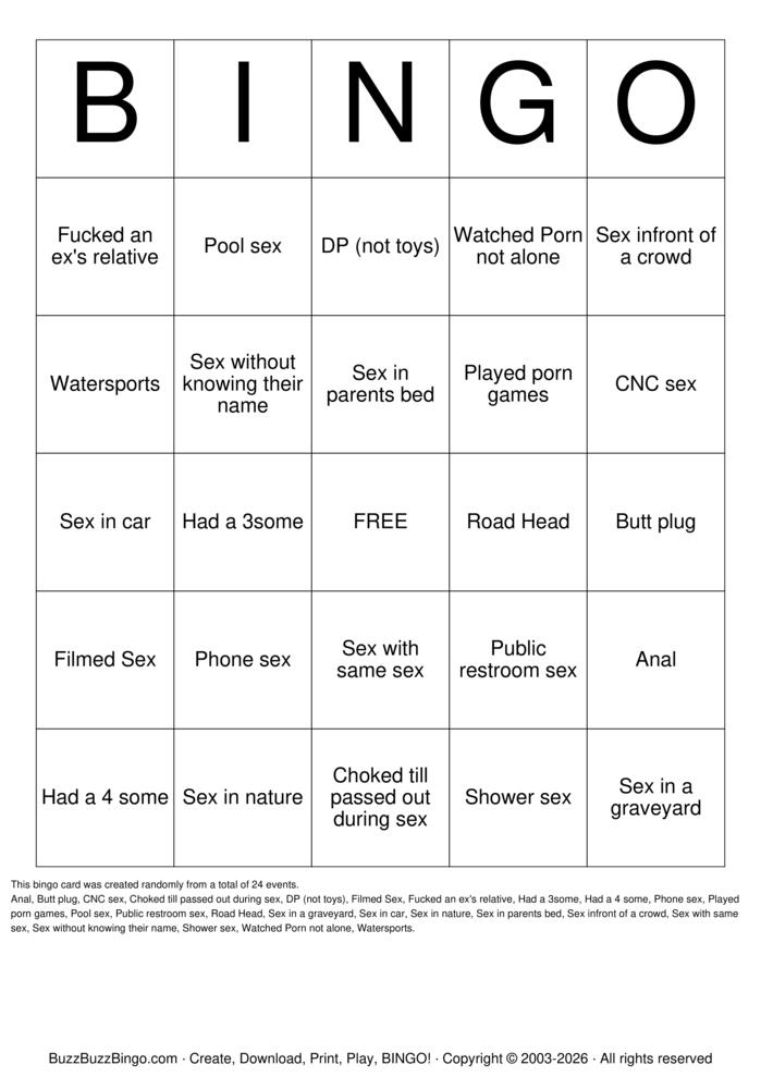 Download Free Sex Act Bingo Bingo Cards