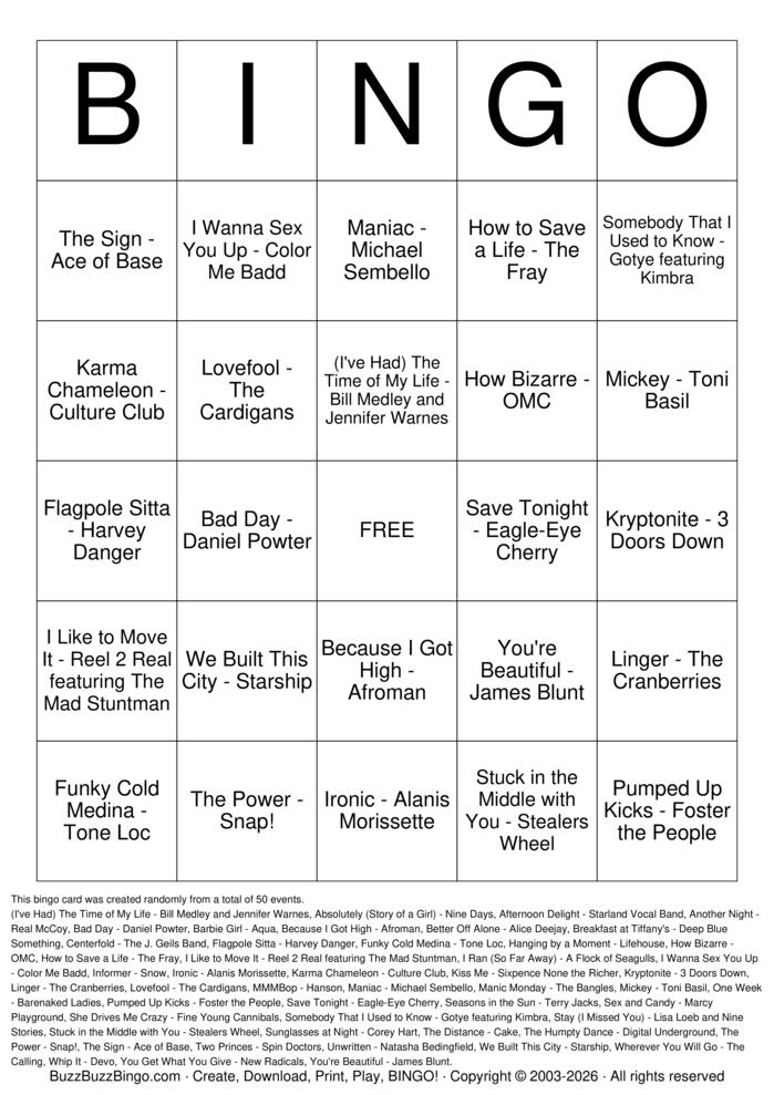 Download Free Songs You Forgot You Knew Top 50 Bingo Cards Download Free Songs You Forgot You Knew Top 50 Bingo Cards