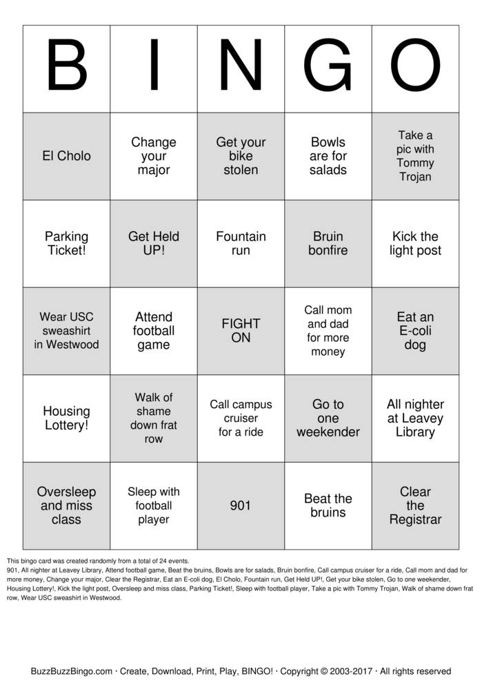 USC Grad Party! Bingo Cards to Download, Print and Customize! USC Grad Party! Bingo Cards to Download, Print and Customize!