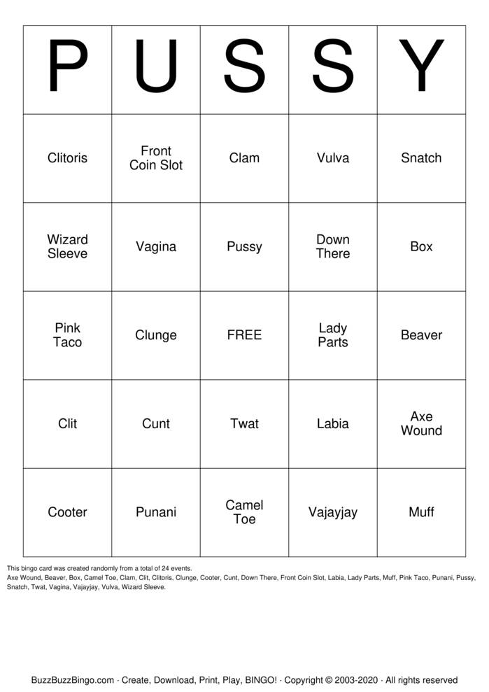 Download Free Vagina Bingo Cards