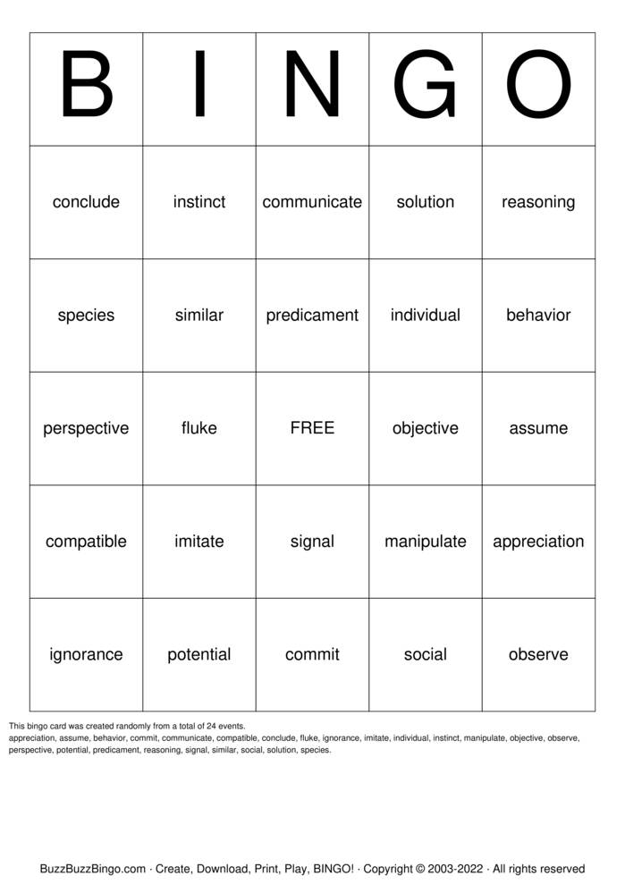 Download Free Vocabulary Bingo Cards Download Free Vocabulary Bingo Cards