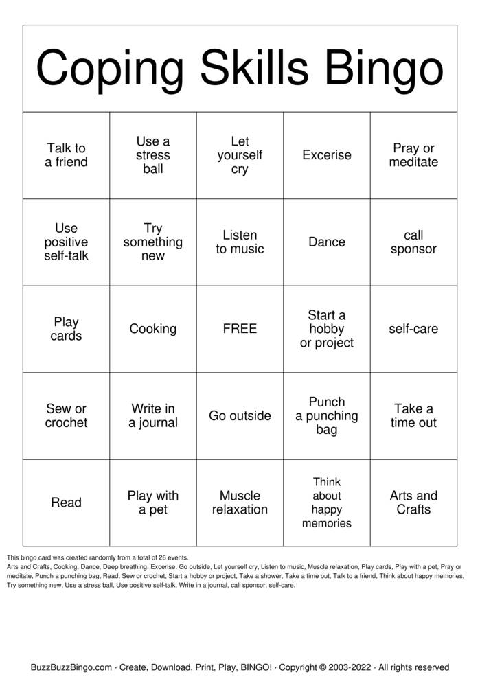 Coping Skills Bingo Cards to Download, Print and Customize!
