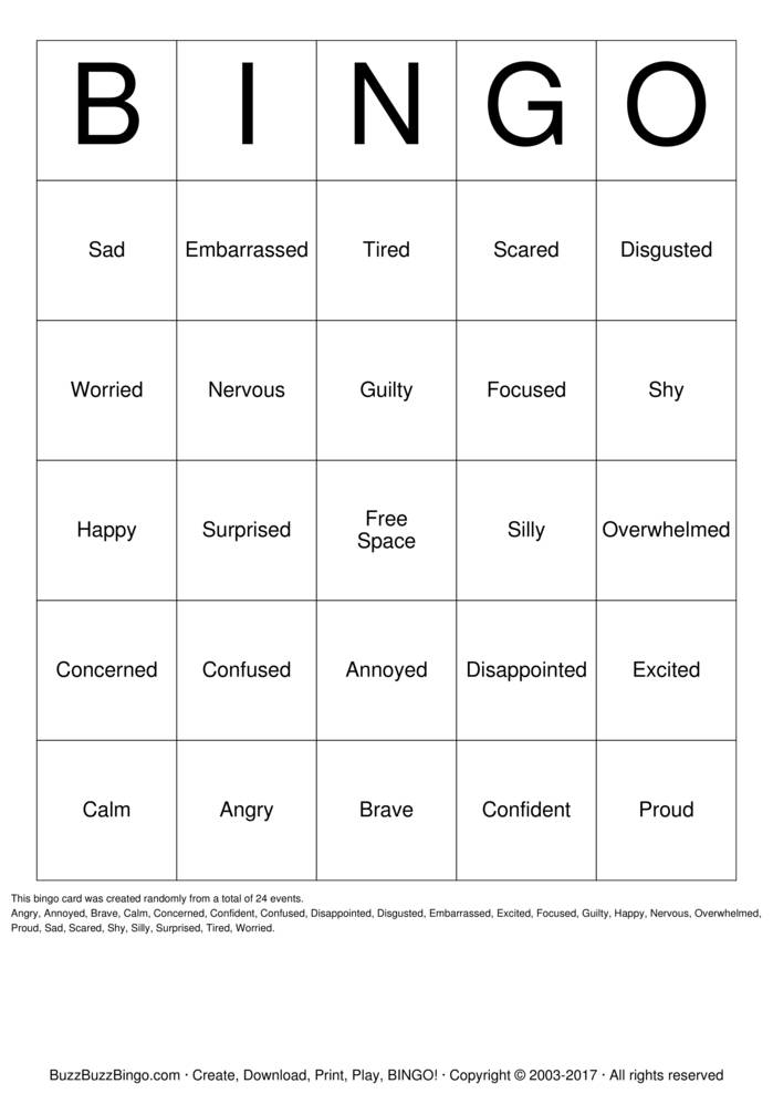Emotions Bingo Cards to Download, Print and Customize!