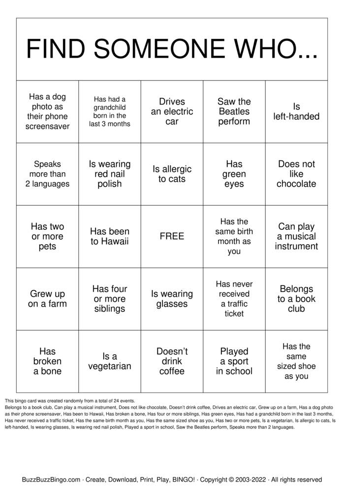 Get to Know You Bingo! Bingo Cards to Download, Print and Customize!