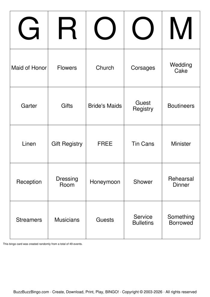 Download Free Groom To Be Bingo Cards Download Free Groom To Be Bingo Cards