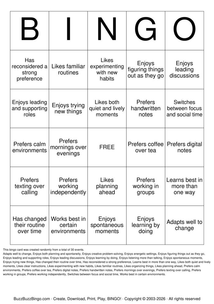 Download Free Induction Bingo! Bingo Cards