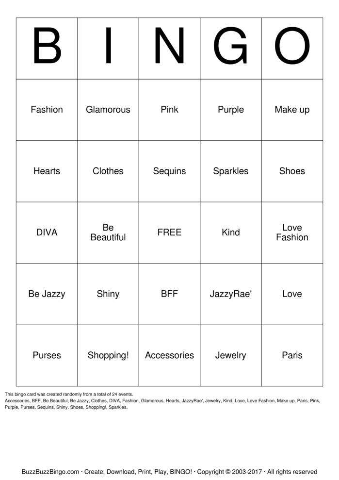 Download Free JazzyRae' BINGO Bingo Cards Download Free JazzyRae' BINGO Bingo Cards