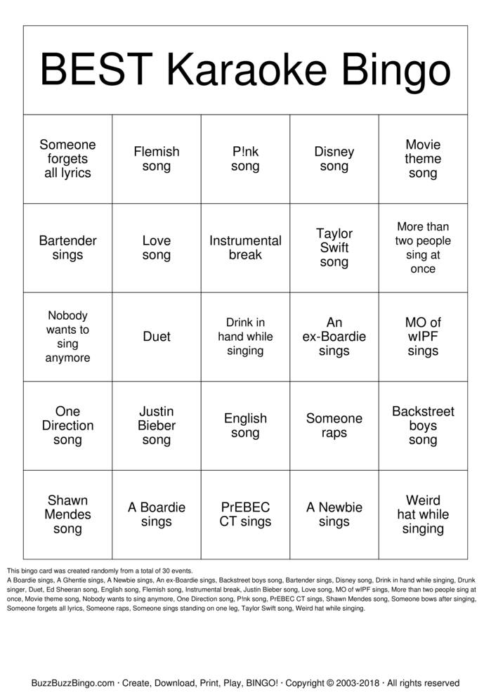 KARAOKE Bingo Cards to Download, Print and Customize!