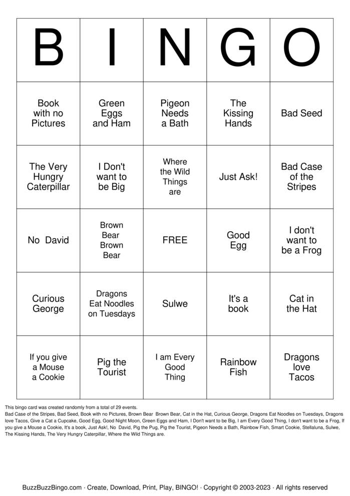 Download Free Library Bingo Bingo Cards