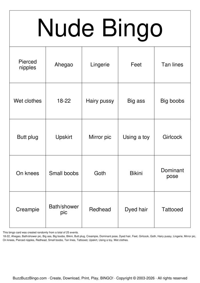 Download Free Nude Bingo Bingo Cards