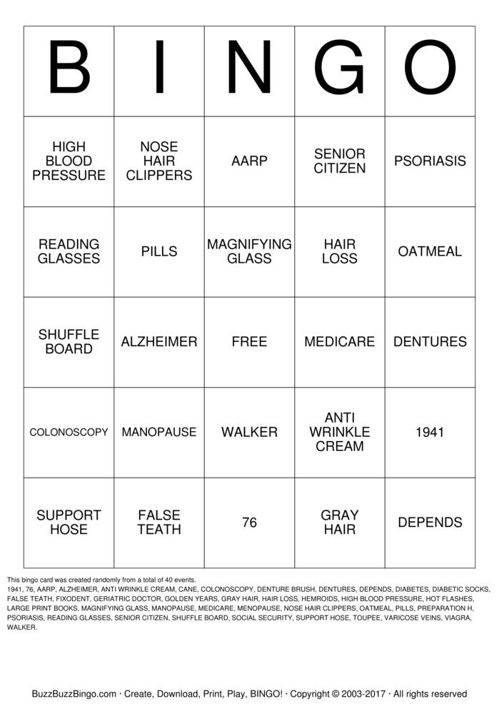 OVER THE HILL Bingo Cards to Download, Print and Customize!