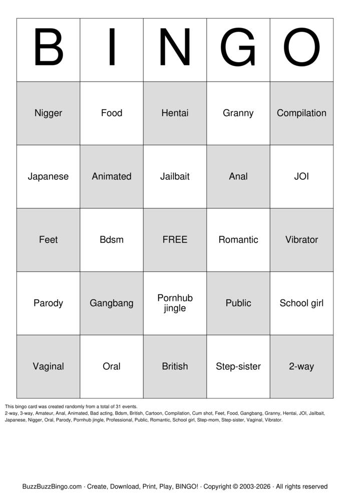 Download Free Porno Bingo Cards