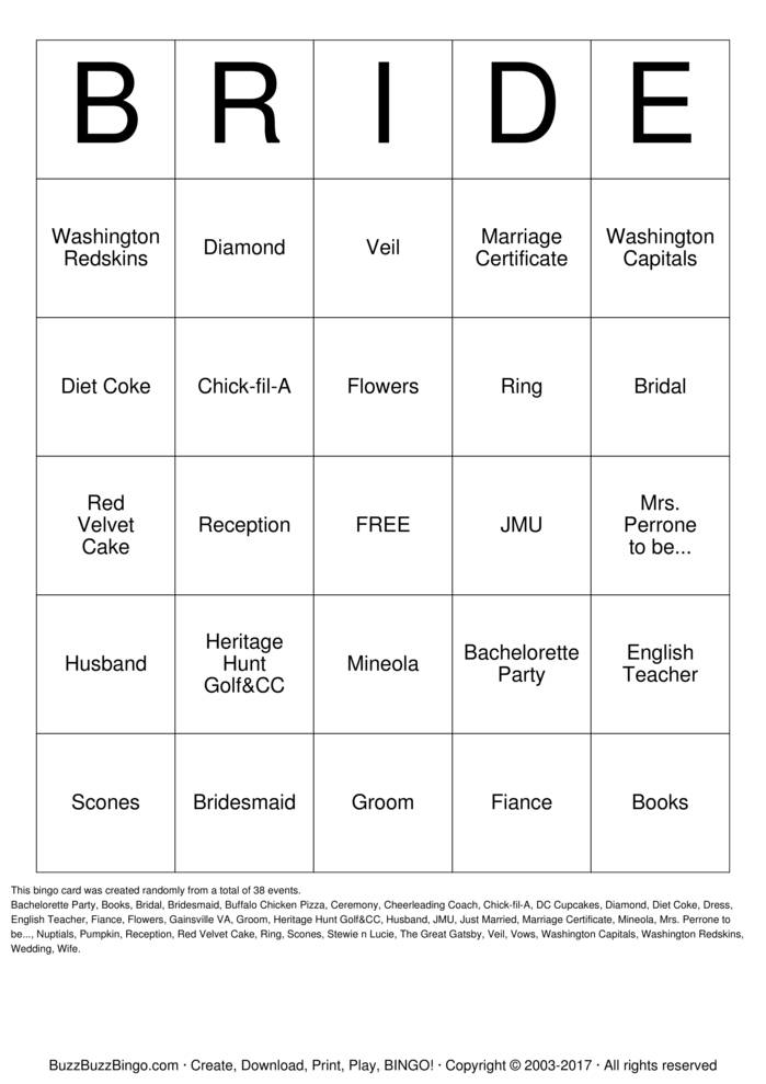 Download Free Sara's Bridal Shower Bingo Bingo Cards