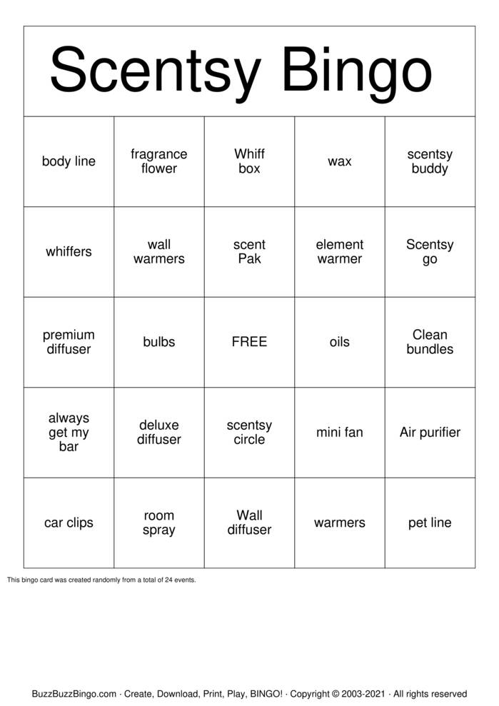 Scentsy Bingo Cards to Download, Print and Customize!