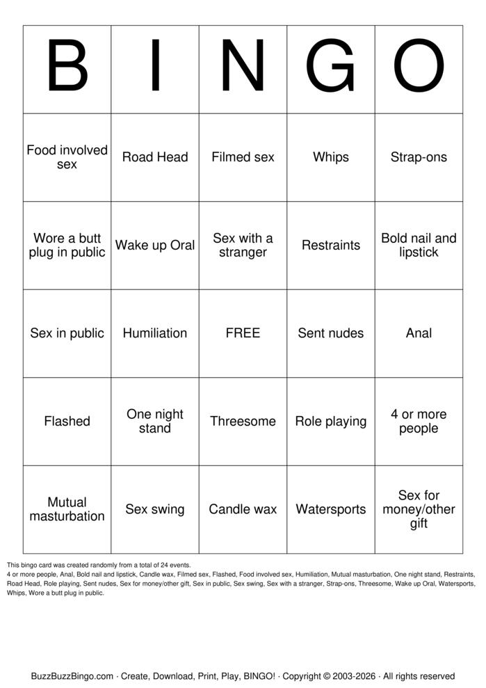 Download Free Sex Act Bingo Bingo Cards