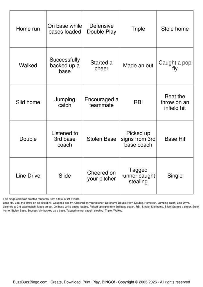 Download Free Softball Bingo Bingo Cards