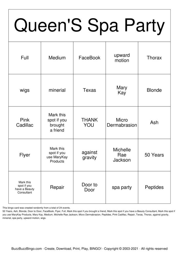 Spa Party Bingo Cards to Download, Print and Customize!