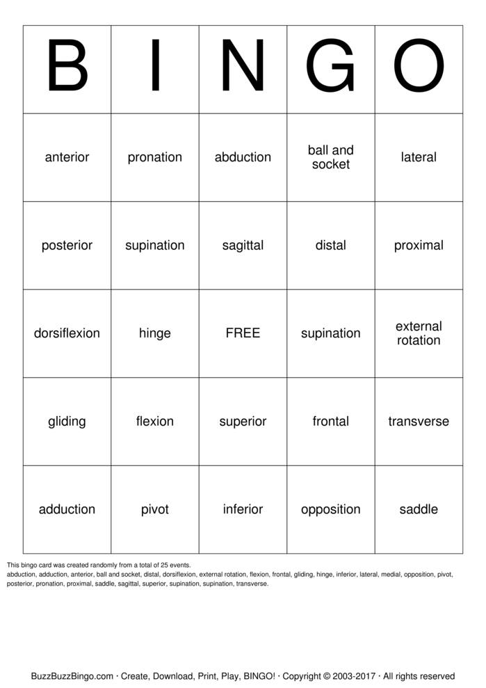 Download Free Sports Medicine Bingo Cards
