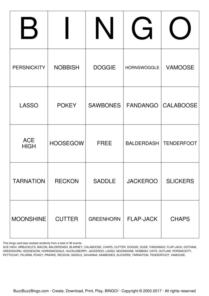 Wild Western Bingo Cards to Download, Print and Customize!
