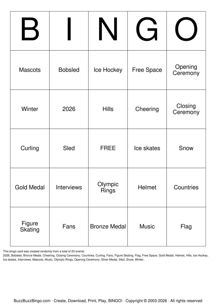 Winter Olympics Bingo Cards to Download, Print and Customize!