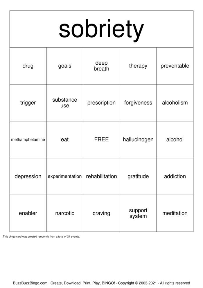 addiction Bingo Cards to Download, Print and Customize!