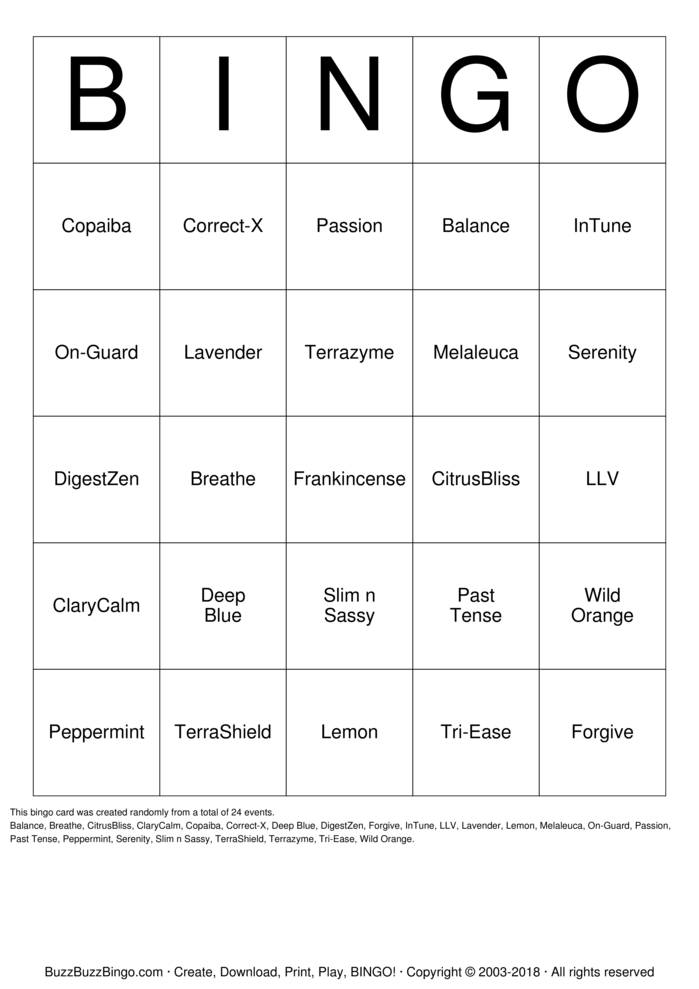 Download Free doTERRA OILS Bingo Cards Download Free doTERRA OILS Bingo Cards