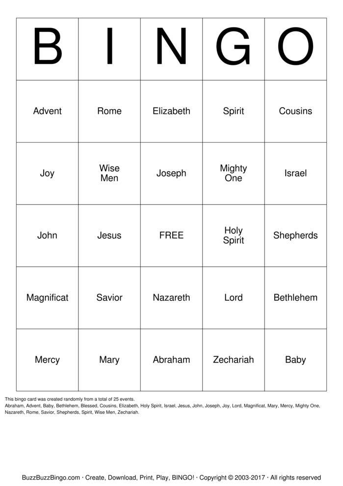 Download Free Advent Bingo Cards