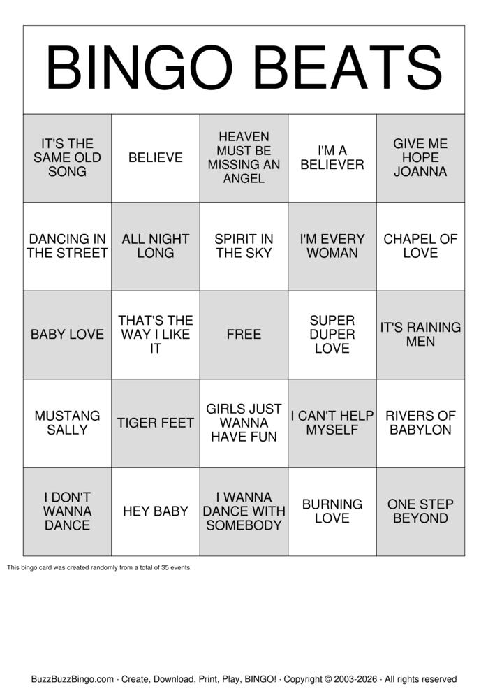 Download Free BINGO BEATS Bingo Cards