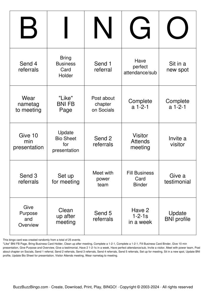 Download Free BNI BINGO Bingo Cards
