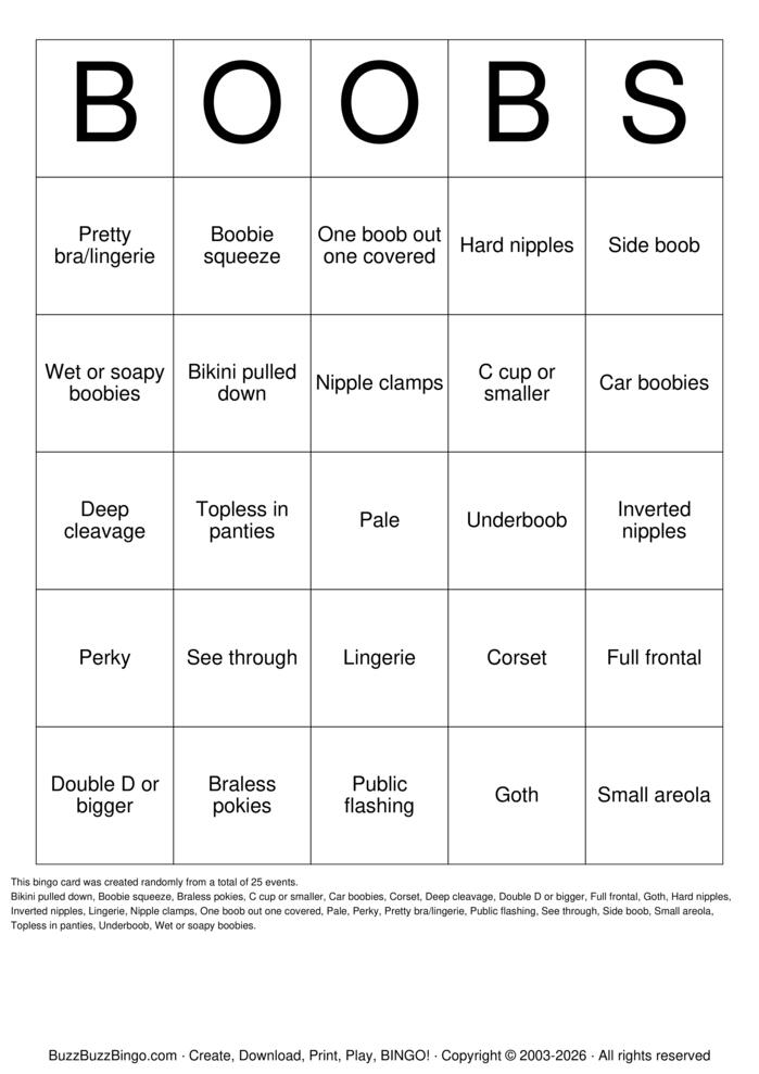 Download Free Boobs Bingo Cards