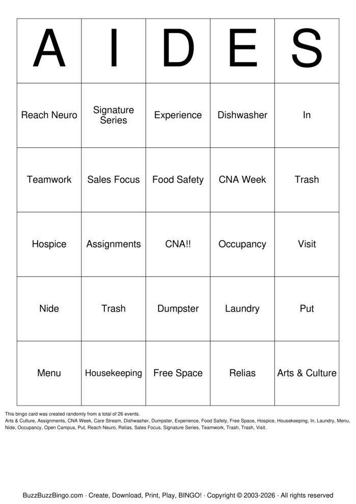 Download Free CNA Bingo Cards