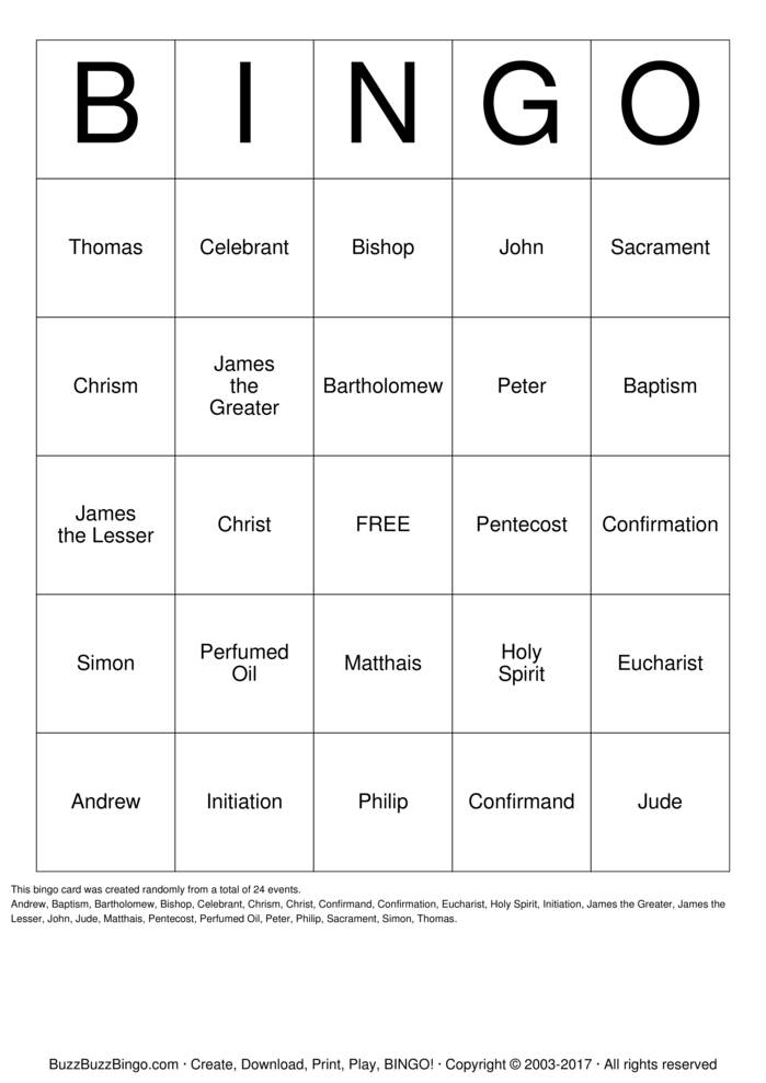Confirmation Bingo Cards to Download, Print and Customize!