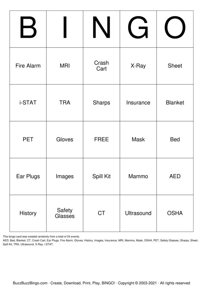 Crash cart Bingo Cards to Download, Print and Customize!