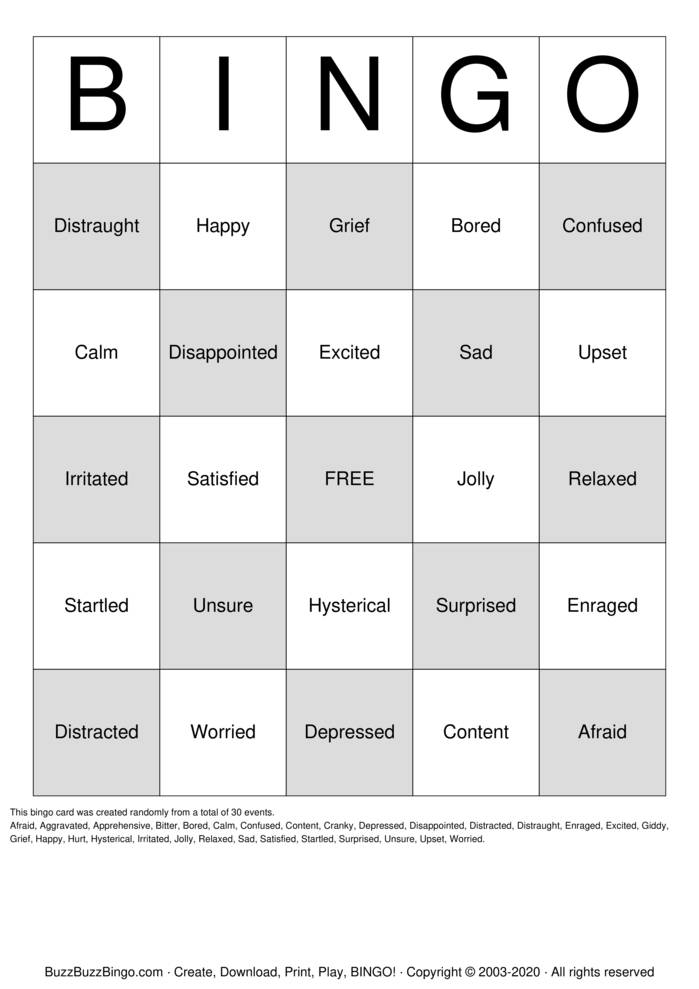 Emotions Bingo Cards to Download, Print and Customize!