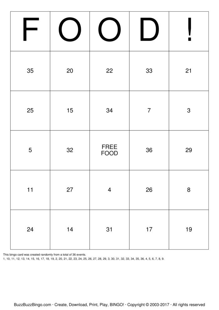 Food Bingo Cards to Download, Print and Customize!