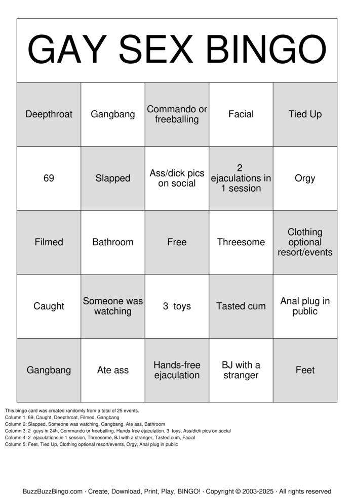 Download Free Gay Sex Bingo Bingo Cards