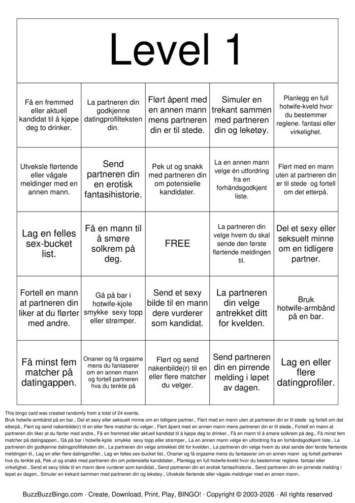 Download Free Hotwife  Bingo Cards
