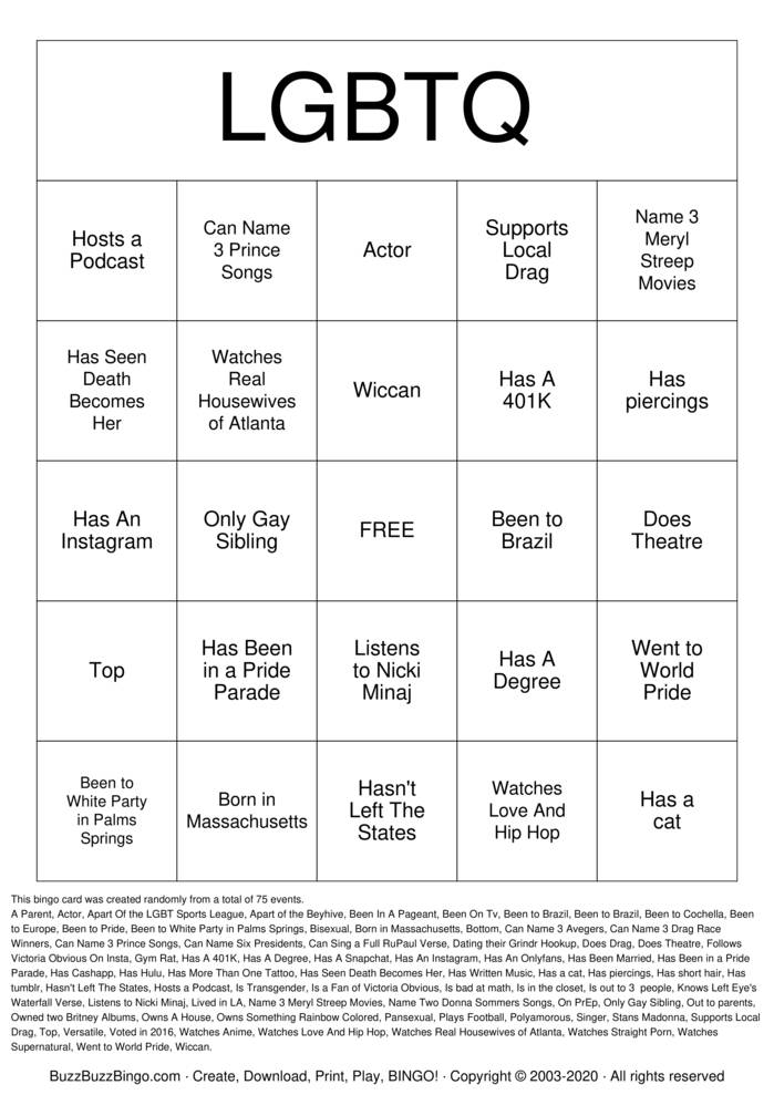 Download Free LGBTQ bingo Bingo Cards Download Free LGBTQ bingo Bingo Cards