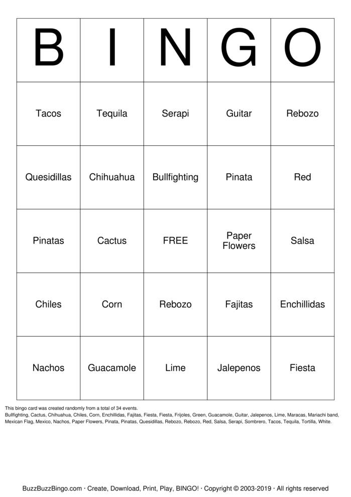 Mexican Culture Bingo Cards to Download, Print and Customize!