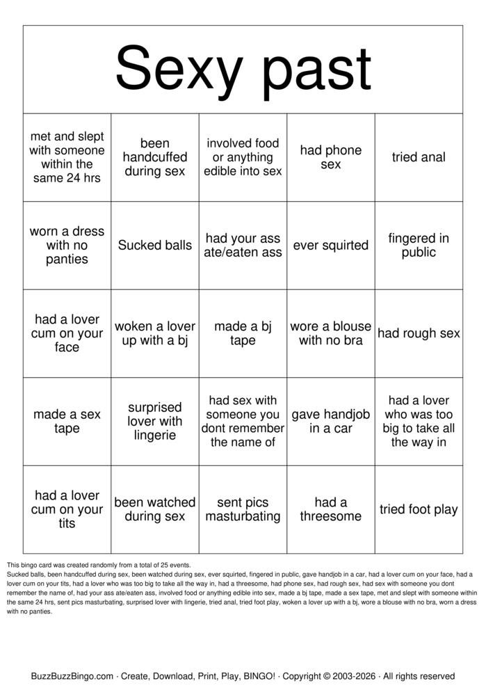 Download Free Past Sexual Experiences Bingo Cards