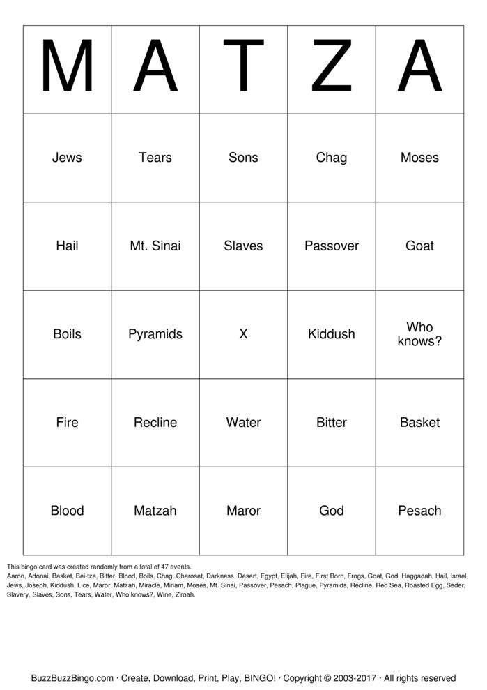 Pesach Bingo Cards to Download, Print and Customize!