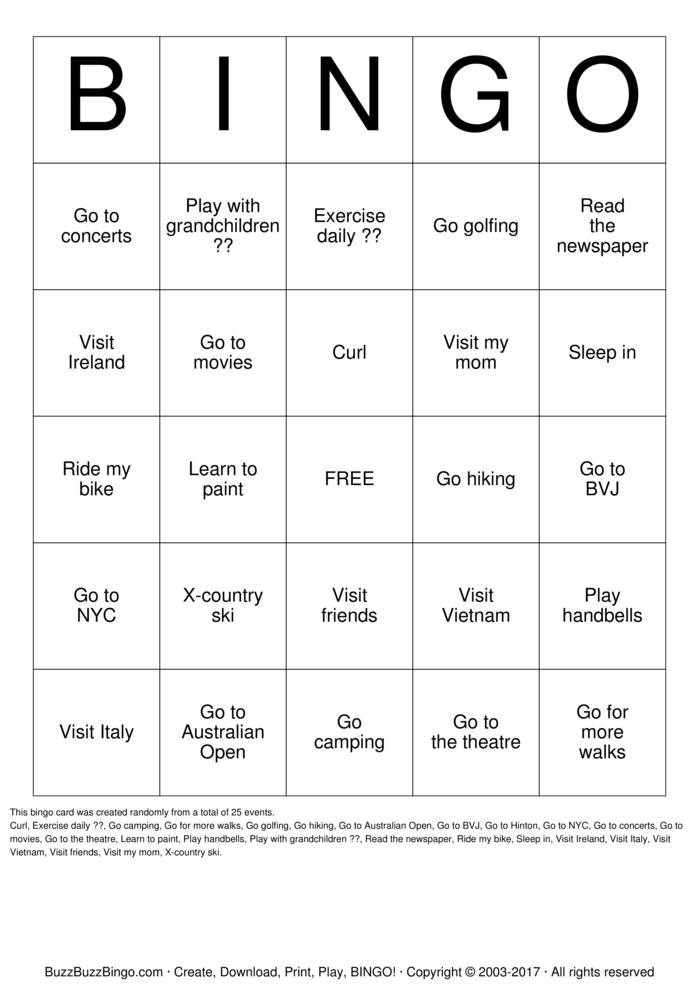 Download Free Retirement BINGO Bingo Cards Download Free Retirement BINGO Bingo Cards