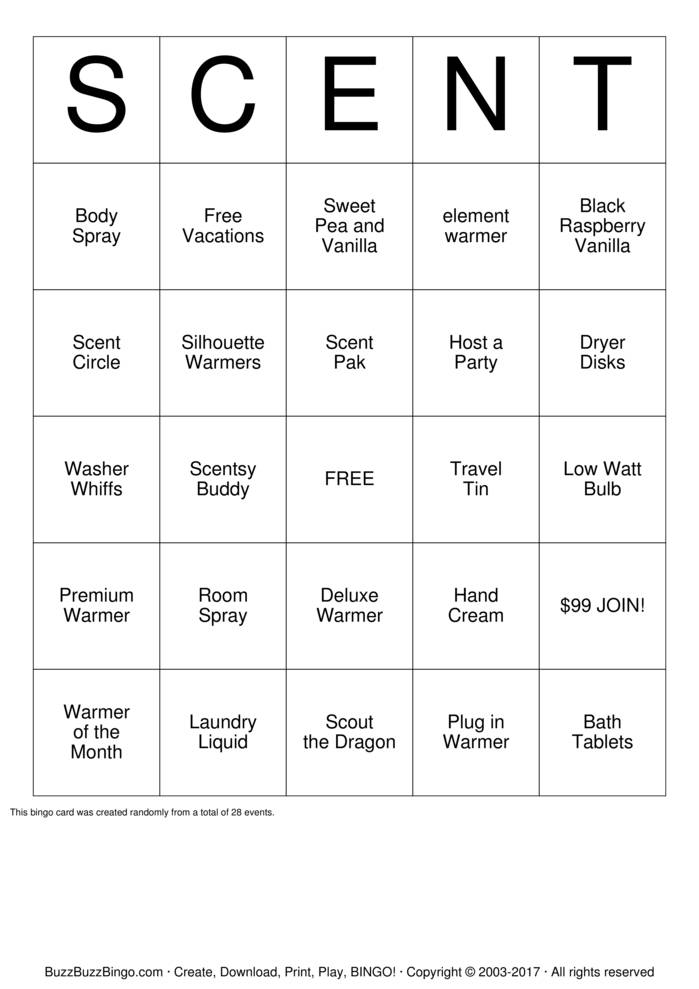 Scentsy Bingo Cards to Download, Print and Customize!