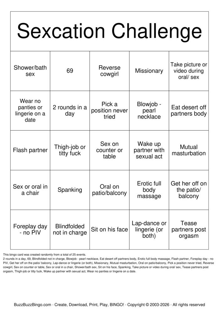 Download Free Sexcation Challenge Bingo Cards