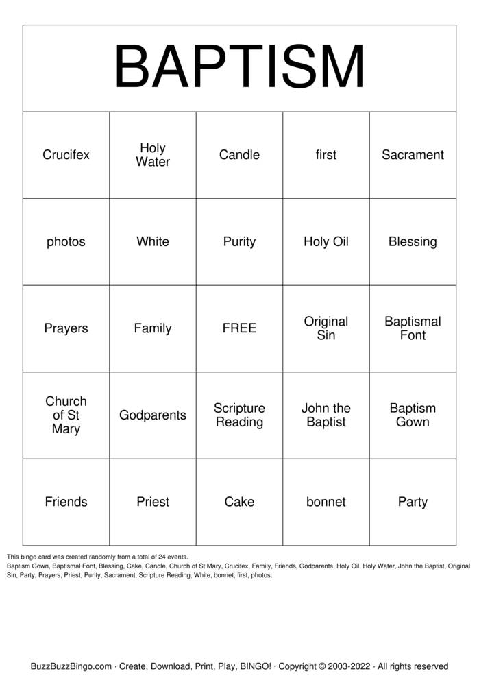 Download Free Baptism Bingo Cards Download Free Baptism Bingo Cards
