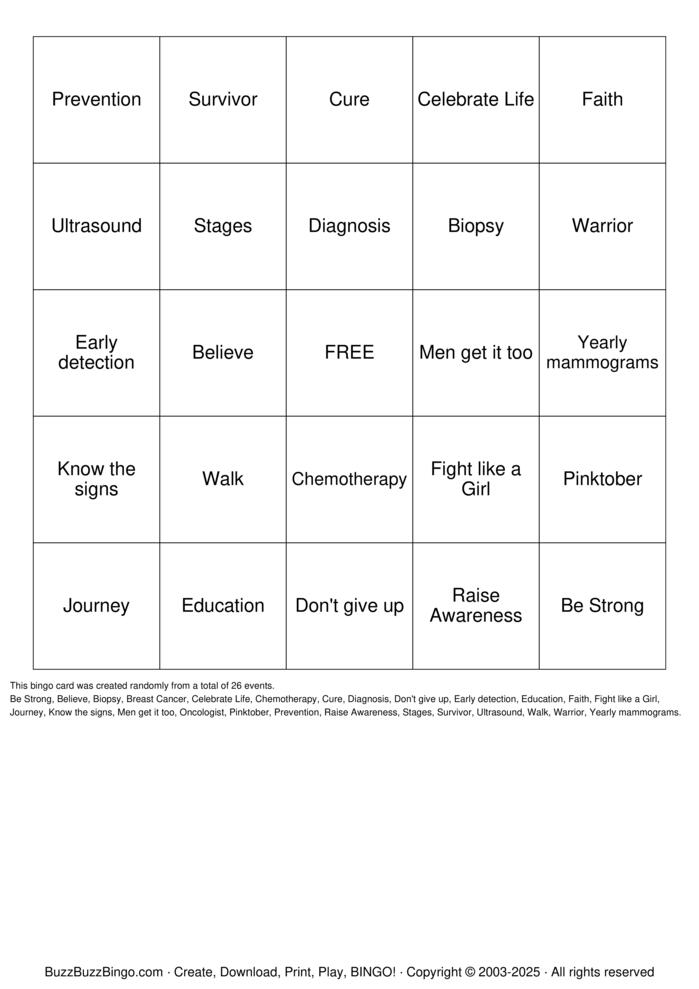 Download Free Breast Cancer Bingo Bingo Cards