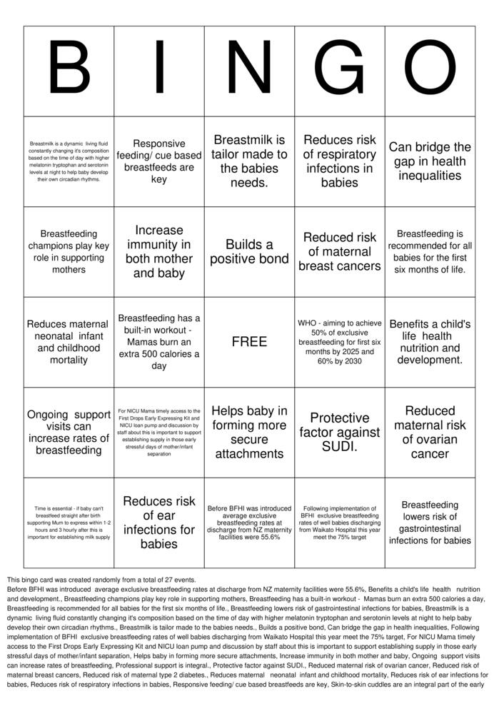 Download Free Breastfeeding Bingo Bingo Cards Download Free Breastfeeding Bingo Bingo Cards