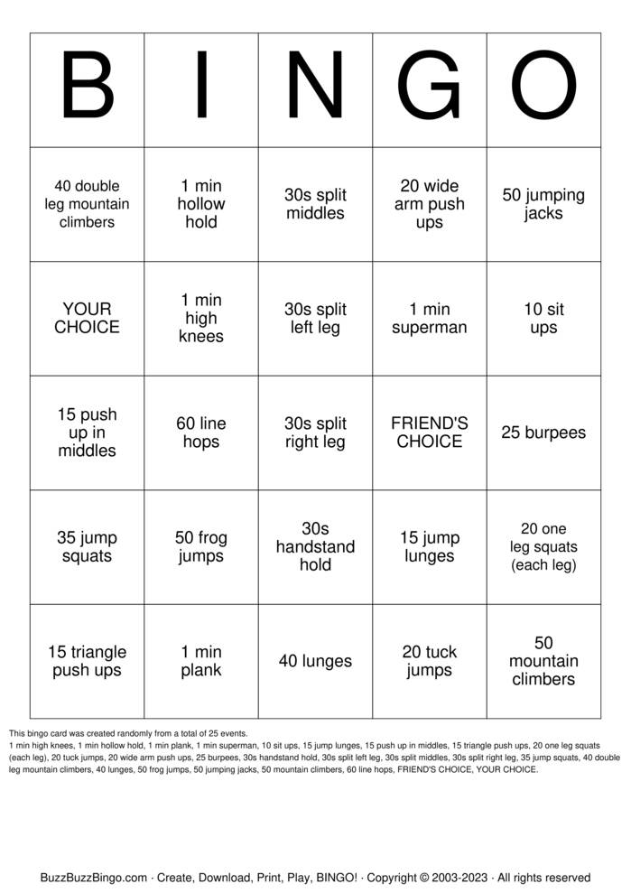 Conditioning Bingo Cards to Download, Print and Customize!