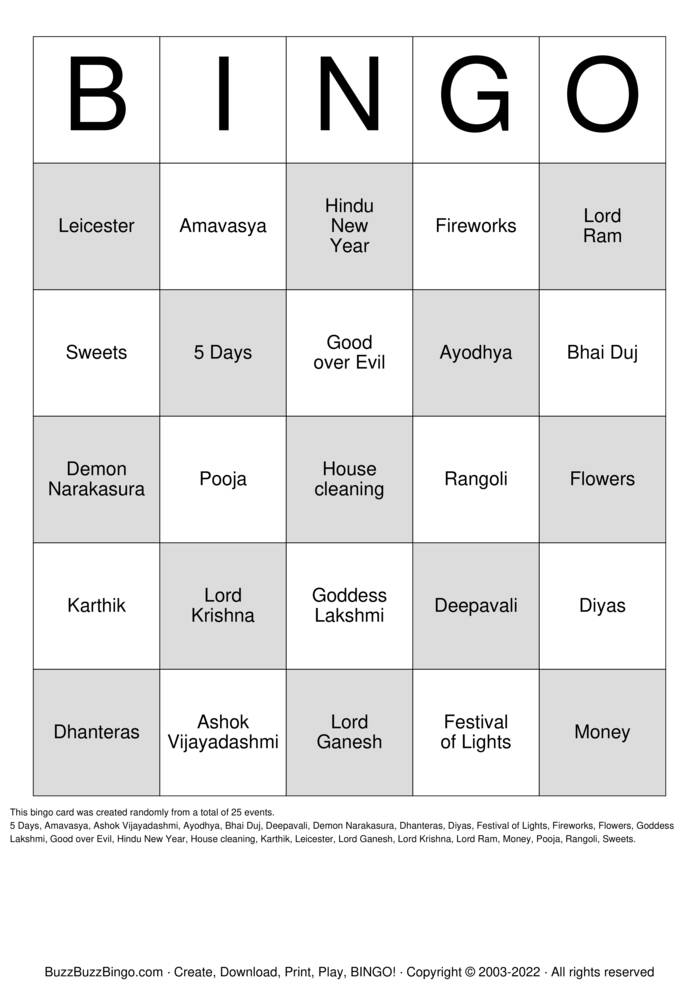 Download Free Diwali Party Bingo Cards Download Free Diwali Party Bingo Cards