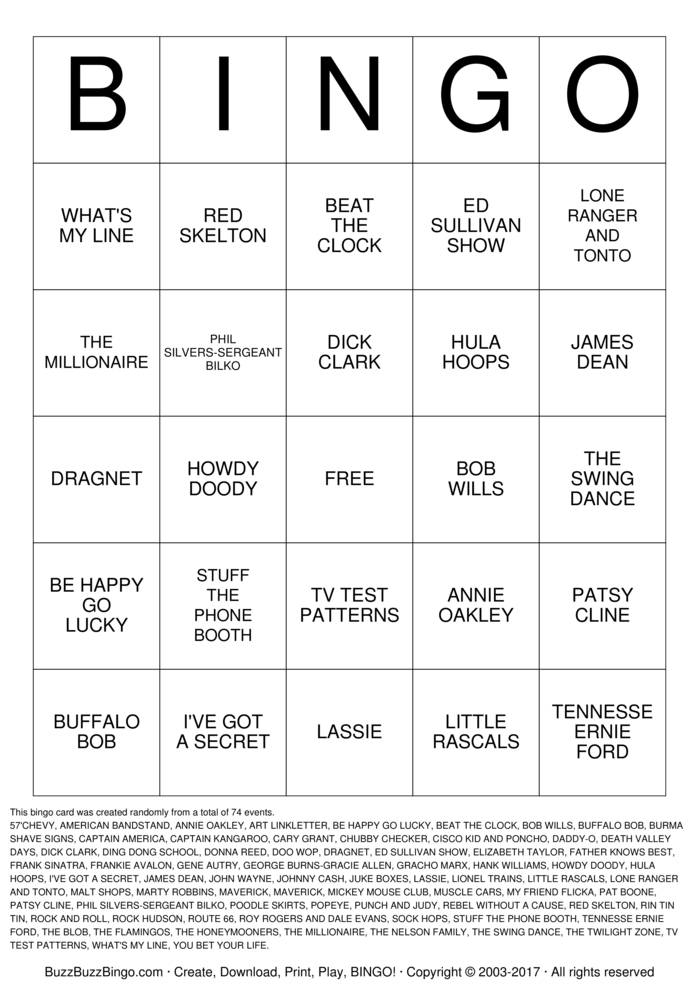FABULOUS 50s Bingo Cards to Download, Print and Customize!